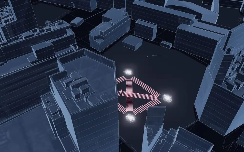 夜のスクランブル交差点の3D都市モデル